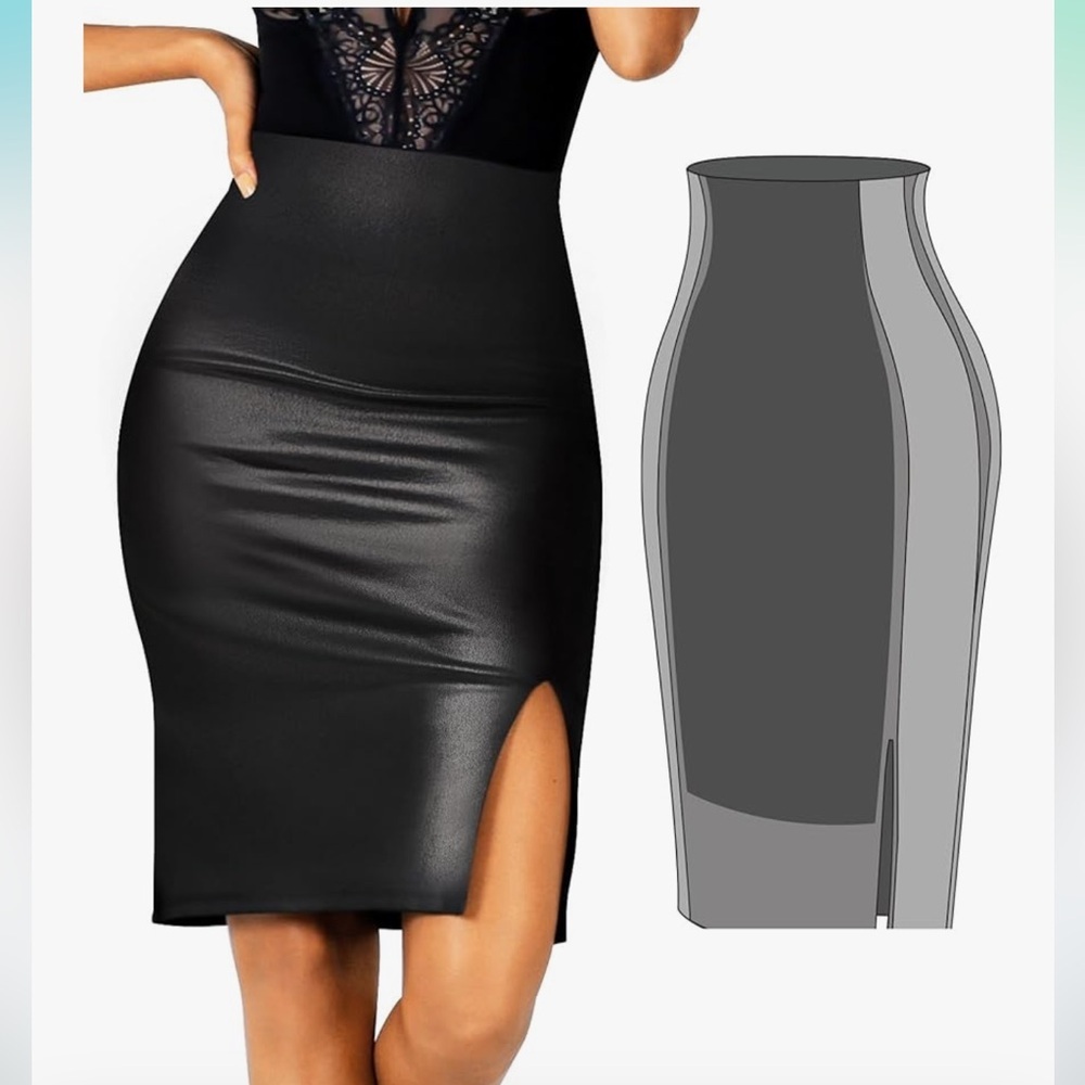 NWT Popilush Shapewear Faux Leather Skirts with Built in Shape-wear High Waist